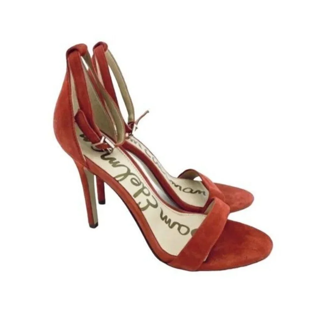 Sam Edelman Heels Orange Suede Leather Ankle Strap Stiletto Sandals SZ 7​​​